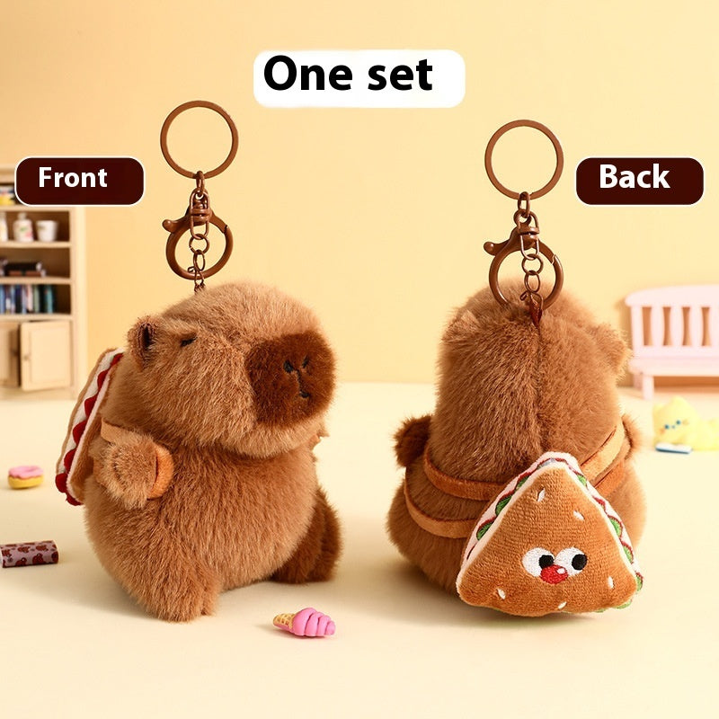 Cute Cartoon Plush Foodie Small Capybara Creative Car Key Ring