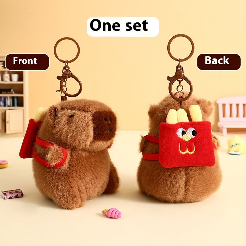 Cute Cartoon Plush Foodie Small Capybara Creative Car Key Ring