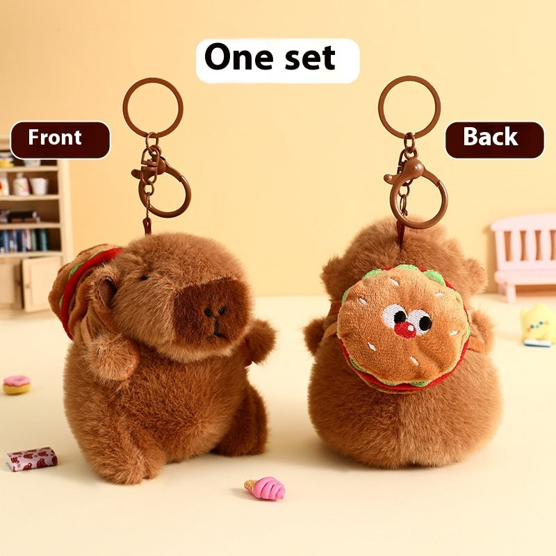 Cute Cartoon Plush Foodie Small Capybara Creative Car Key Ring
