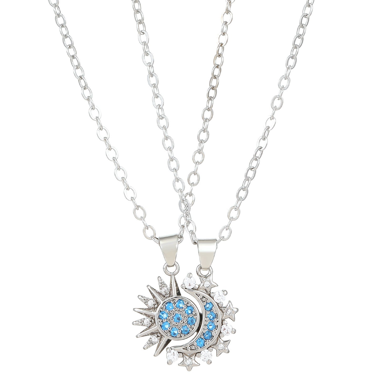 2pcs Necklace Sun And Moon Magnetic Pendant Clavicle Chain Necklace For Couple Lovers
