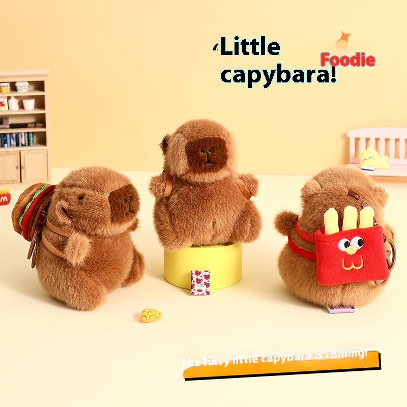 Cute Cartoon Plush Foodie Small Capybara Creative Car Key Ring