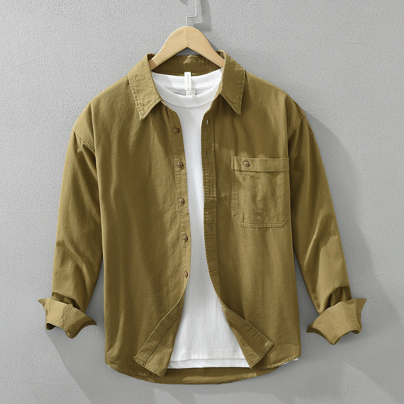 Japanese Style Simple Long Sleeve Shirt Men's New Fashion Casual