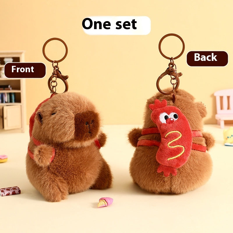 Cute Cartoon Plush Foodie Small Capybara Creative Car Key Ring