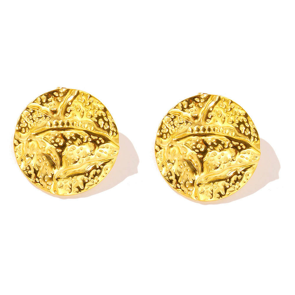 All-Match 18K Gold Stainless Steel Pleated Round Earrings