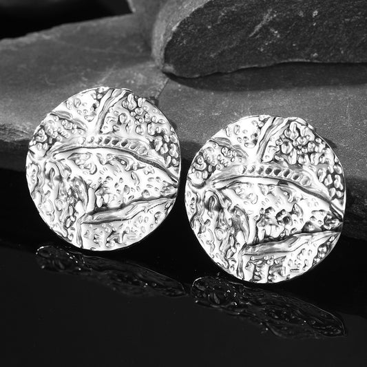 All-Match 18K Gold Stainless Steel Pleated Round Earrings
