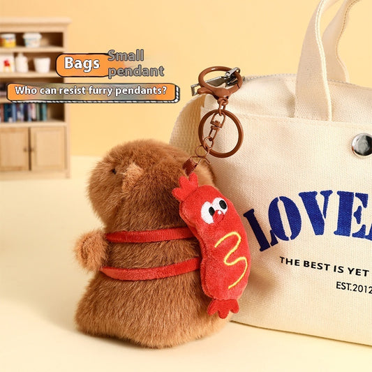 Cute Cartoon Plush Foodie Small Capybara Creative Car Key Ring