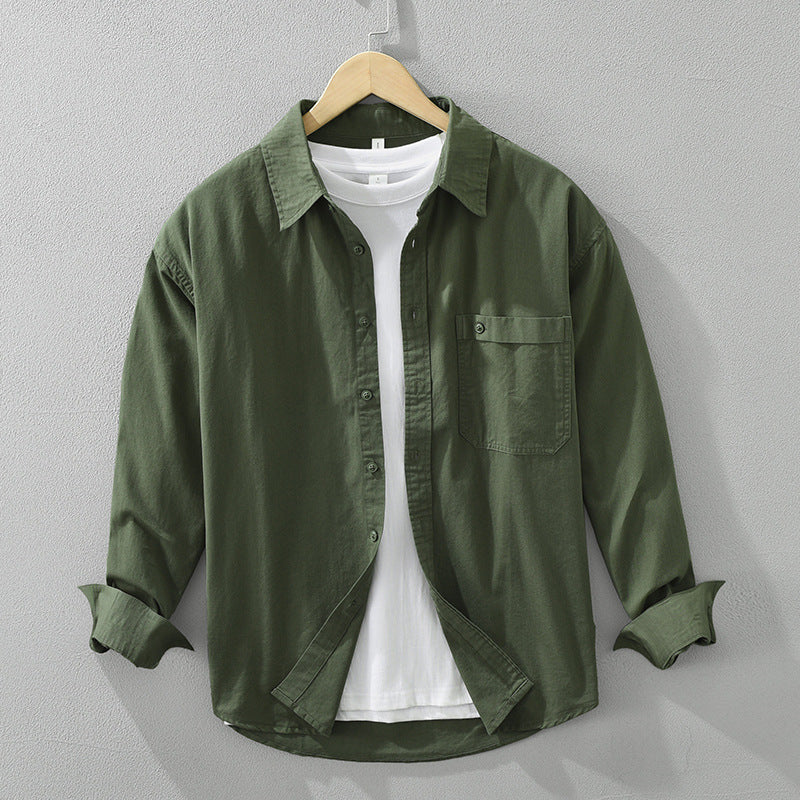 Japanese Style Simple Long Sleeve Shirt Men's New Fashion Casual