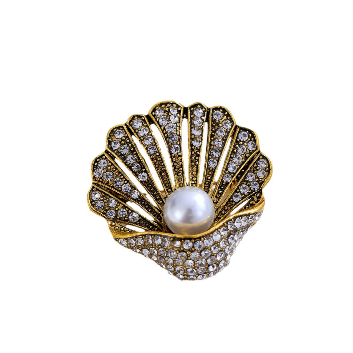 Fashion Vintage Rhinestone Pearl Shell Brooch