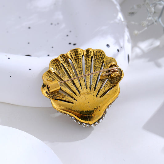 Fashion Vintage Rhinestone Pearl Shell Brooch
