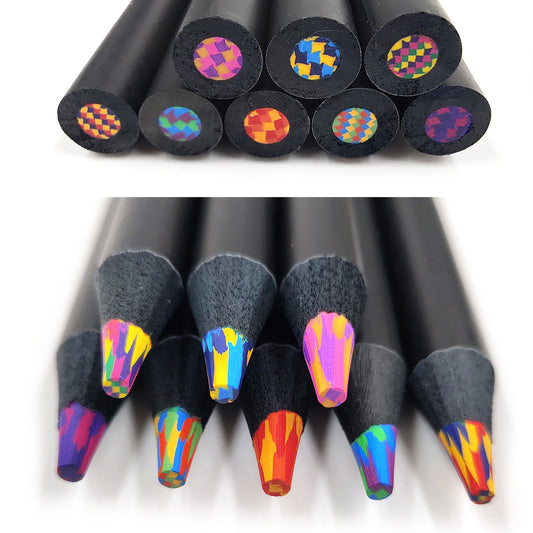 8 Color Rainbow Core Color Pencil Black Wood Thick Pen Random Color Core