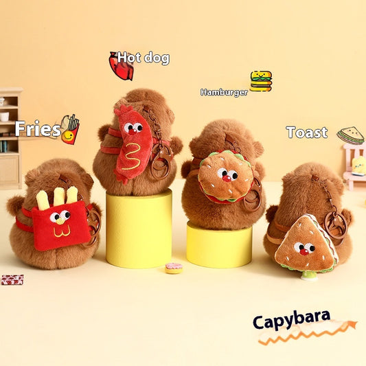 Cute Cartoon Plush Foodie Small Capybara Creative Car Key Ring