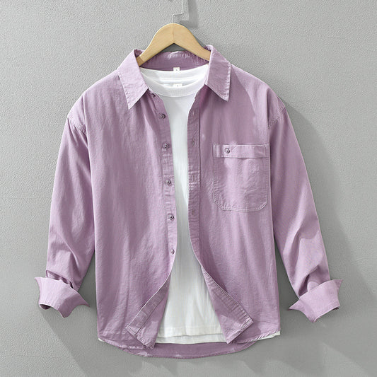 Japanese Style Simple Long Sleeve Shirt Men's New Fashion Casual