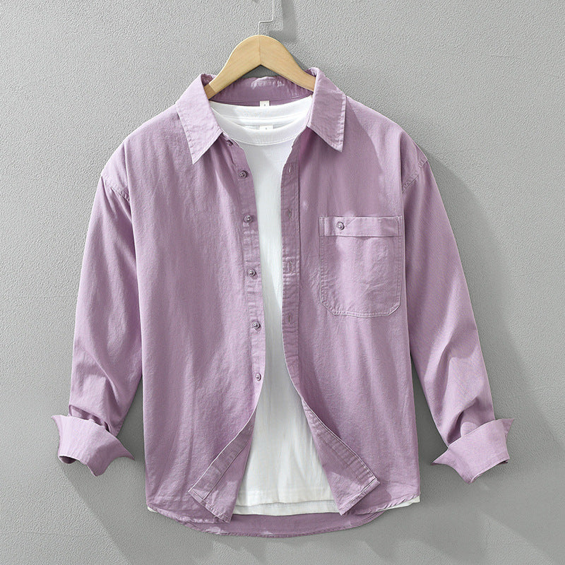 Japanese Style Simple Long Sleeve Shirt Men's New Fashion Casual